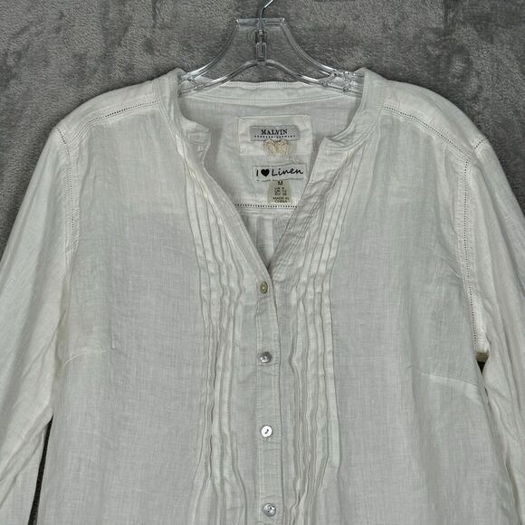 Malvin Shirt Womens 8 White Linen Button Up Blouse Preppy Neutral Minimalist - Picture 4 of 8